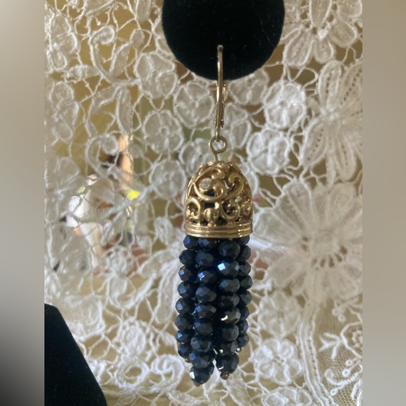 Tassel Earrings Black Crystal 2 1/4” long Fun! From NYC - Picture 3 of 6